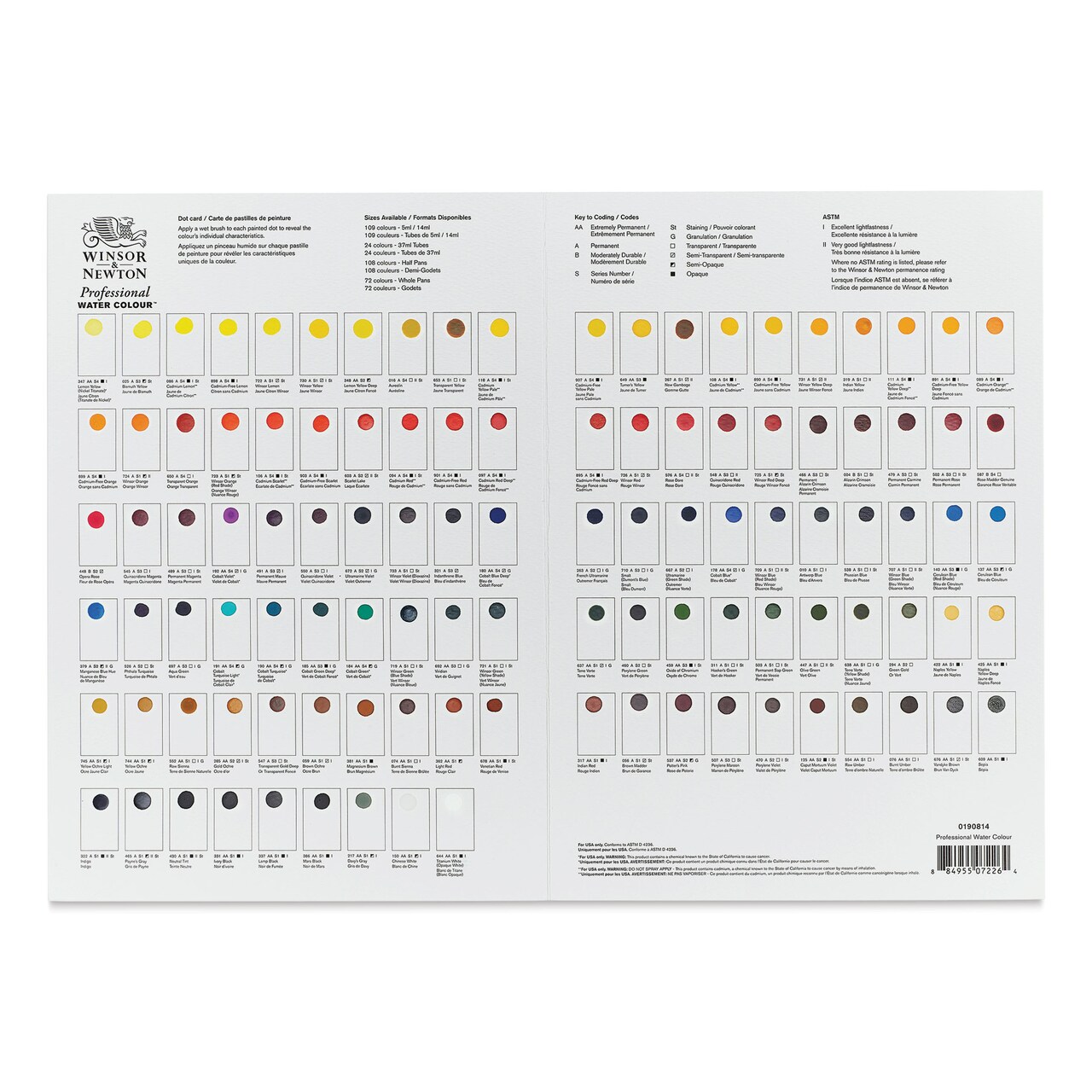 Winsor & Newton Professional Watercolor - Dot Card, 115 Colors